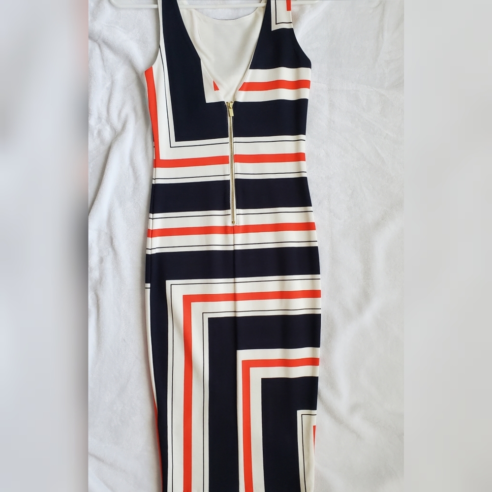 Orange, blue and white H&M midi dress. Size XS